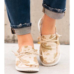 Gypsy Jazz Sparkly Gold Cow Print